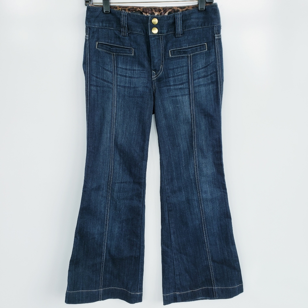 X2 HIGH WAISTED Wide Leg Flared Leopard Trim Jeans